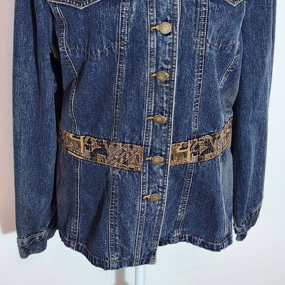 St. John's Bay Jean Jacket with Tan Paisley Print Accent Size Large Denim Jacket - Picture 4 of 8